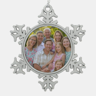 Add Family Reunion Photo Customize Snowflake Pewter Christmas Ornament