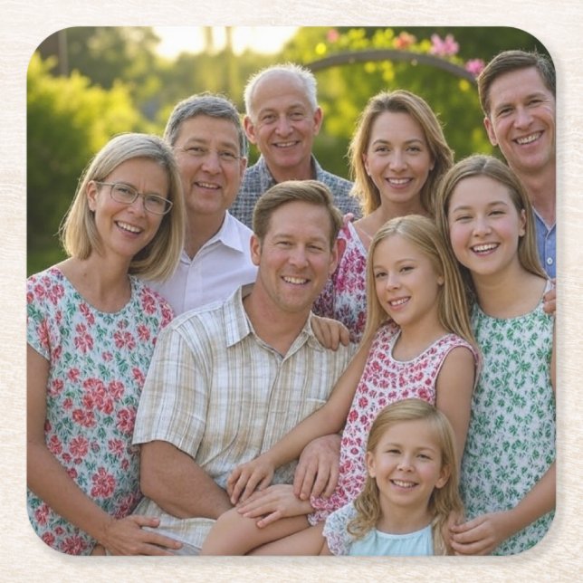 Add Family Reunion Photo Customize Square Paper Coaster (Front)