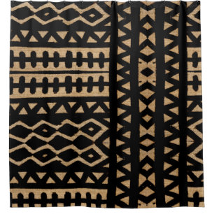 Add Flair with Tribal Mud Cloth Motifs Shower Curtain