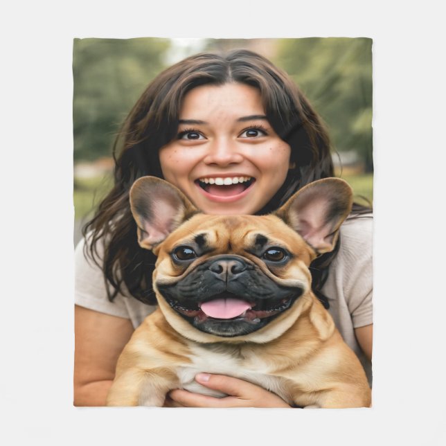 Add French Bulldog Photo Personalize Fleece Blanket (Front)
