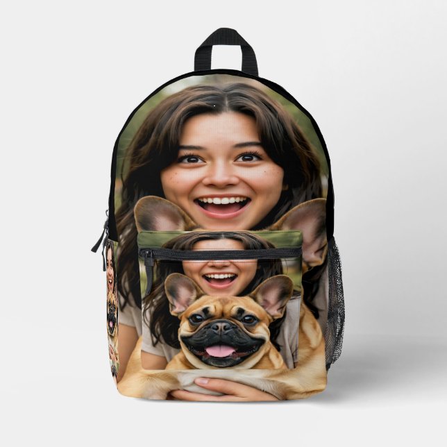 Add French Bulldog Photo Personalize Printed Backpack (Front)