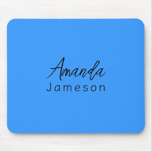 Add Full Name Simple Minimal Monogram Bright Blue  Mouse Pad