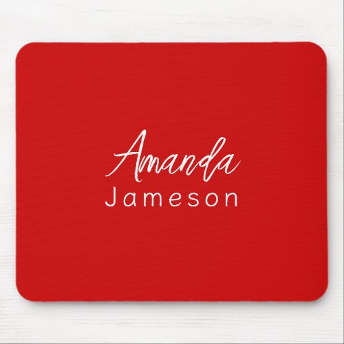 Add Full Name Simple Minimal Monogram Bright Red Mouse Pad