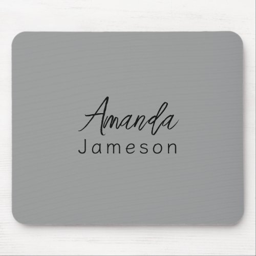 Add Full Name Simple Minimal Monogram on Gray Mous Mouse Pad