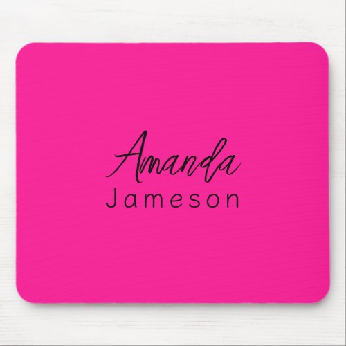 Add Full Name Simple Minimal Monogram on Hot Pink  Mouse Pad