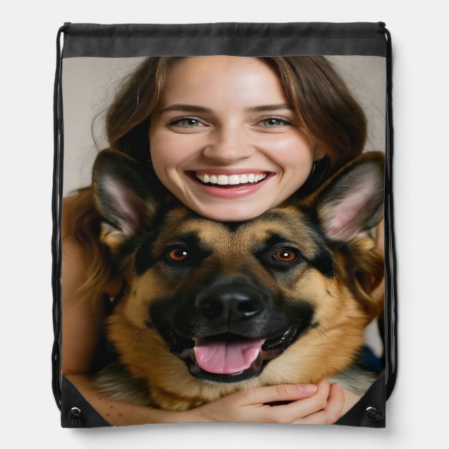 Add German Shepherd Photo Personalize Drawstring Bag (Front)