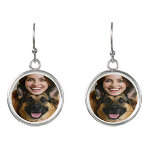 Add German Shepherd Photo Personalize Earrings