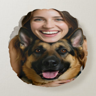 Add German Shepherd Photo Personalize Round Pillow