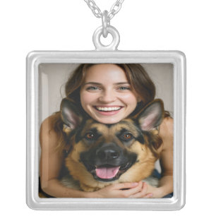 Add German Shepherd Photo Personalize Silver Plated Necklace