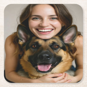Add German Shepherd Photo Personalize Square Paper Coaster