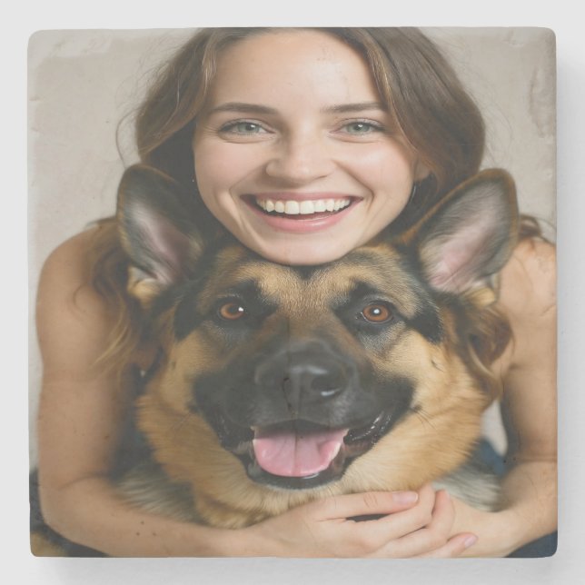 Add German Shepherd Photo Personalize Stone Coaster (Front)