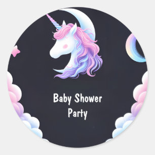Add Glow Space Royal Pony Unicorn Baby Girl Shower Classic Round Sticker