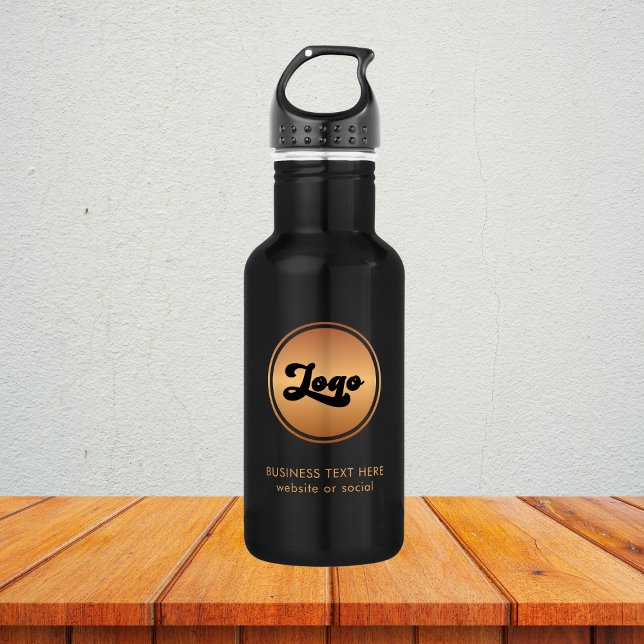 Add Gold Business Company Logo & Text Professional Stainless Steel Water Bottle (Creator Uploaded)