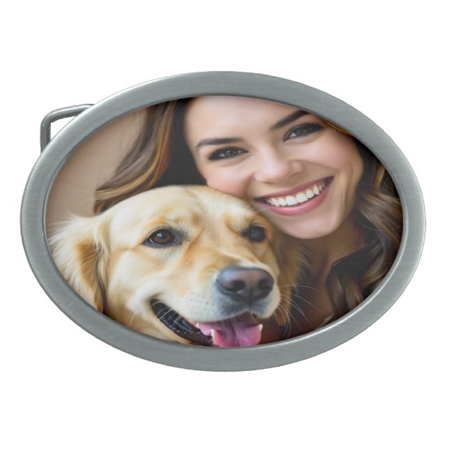 Add Golden Retriever Photo Personalize Belt Buckle (Front)