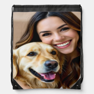 Add Golden Retriever Photo Personalize Drawstring Bag