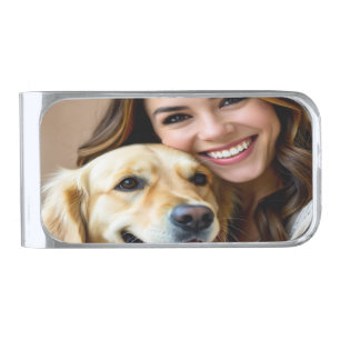 Add Golden Retriever Photo Personalize Silver Finish Money Clip