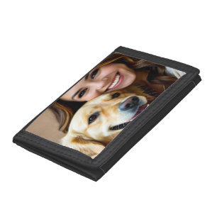Add Golden Retriever Photo Personalize Tri-fold Wallet