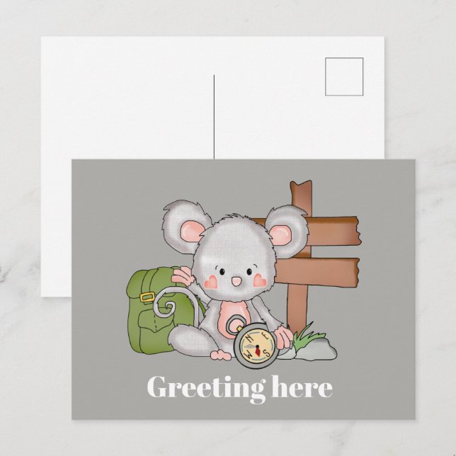 Add greeting hiking mouse postcard (Front/Back)