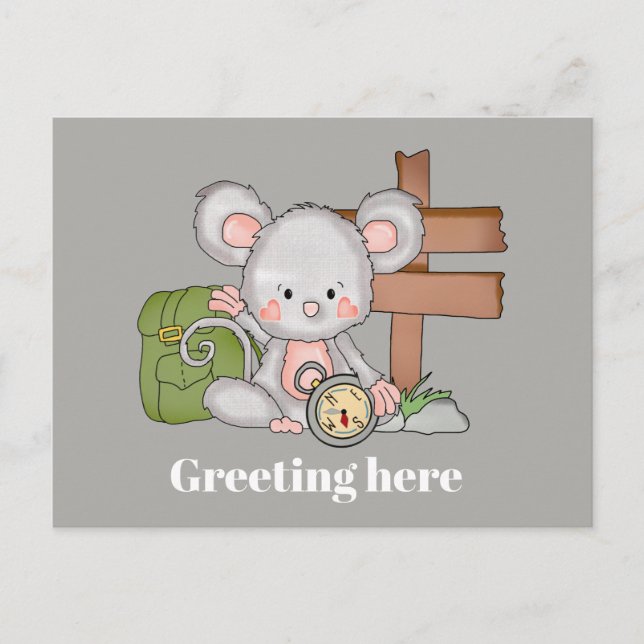 Add greeting hiking mouse postcard (Front)