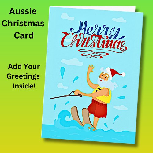 Add Greeting Text Santa Water Skiing Christmas Card