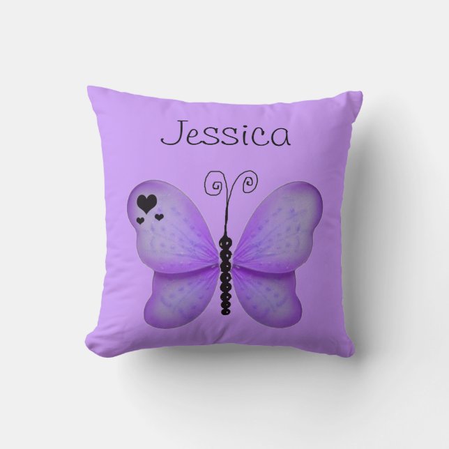 Add Her Name Purple Butterfly Decorative Pillow (Front)