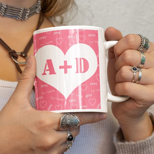 Add his and hers initials Valentines Day hearts Coffee Mug