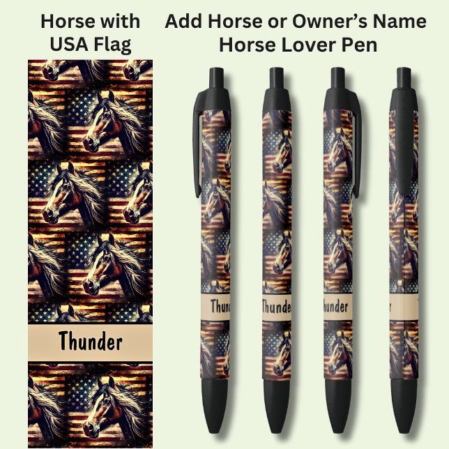 Add Horse or Owner's Name, Horse with USA Flag Pen (Creator Uploaded)