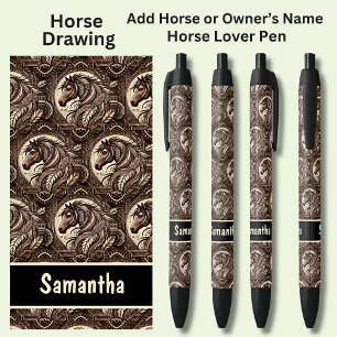 Add Horse or Owner's Name, Sepia Horse Drawing Pen