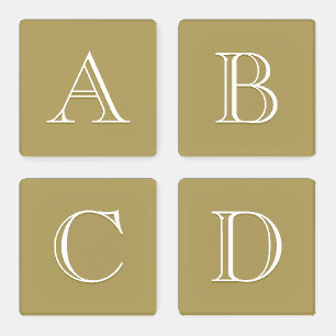 Add Individual Monogrammed Initial Gold Color Coaster Set