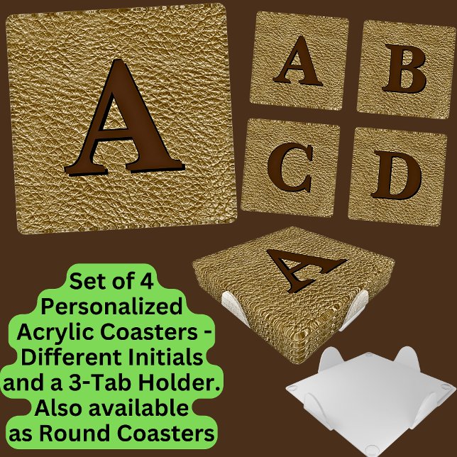Add Initial Letter Monogram Tan Brown Leather Look Coaster Set (Creator Uploaded)