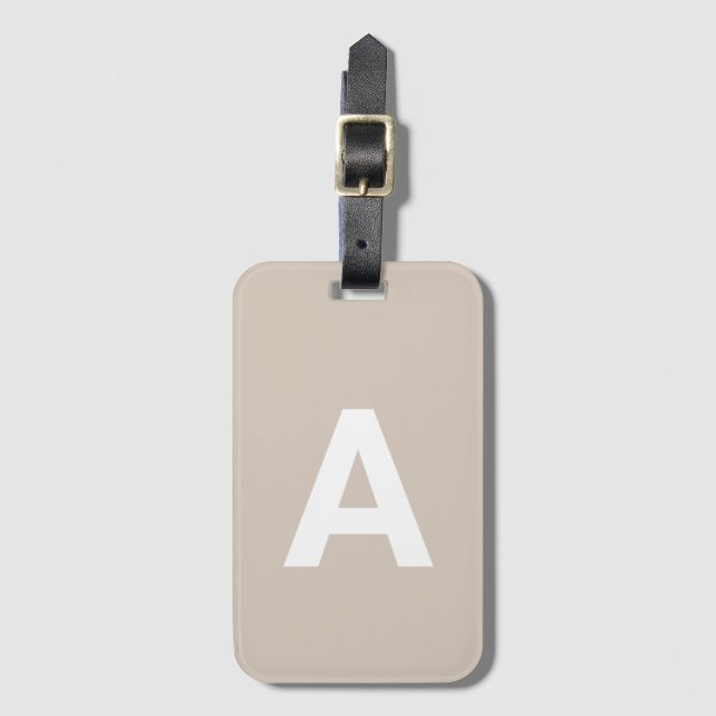 Add initial Monogram Personalised Simple Beige Luggage Tag (Front Vertical)