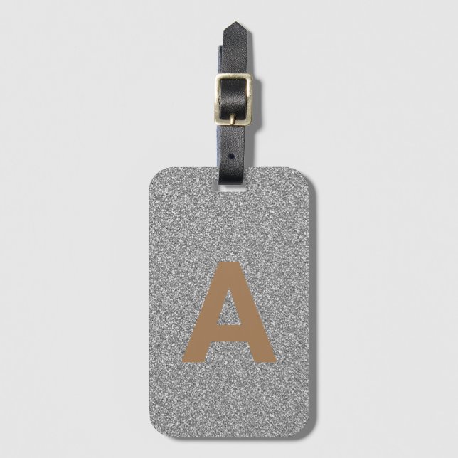 Add initial Monogram Personalized Silver Glitter Luggage Tag (Front Vertical)