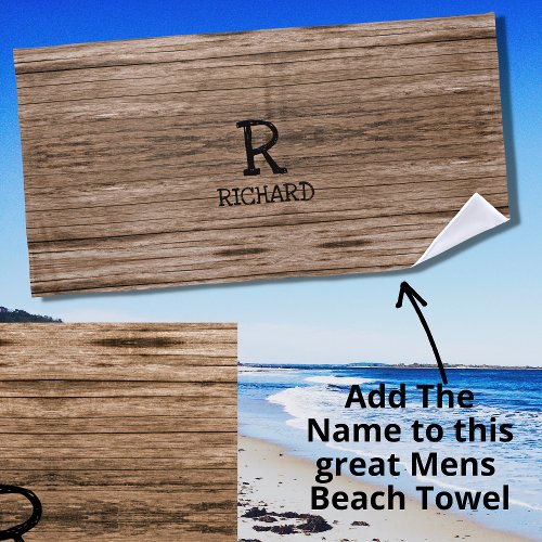 Add Initial Name Wood Wooden Plank Wall Look  Beach Towel