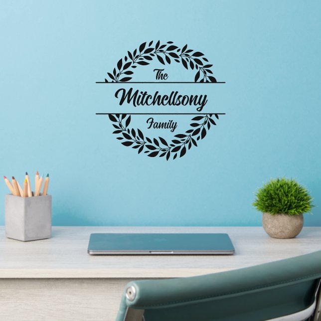 Add Initial Names Text Message Split Monogram 12"  Wall Decal (Home Office 2)