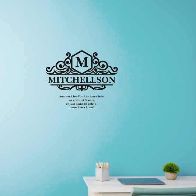 Add Initial Names Text Message Split Monogram 24" Wall Decal (Home Office)