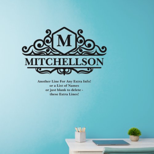 Add Initial Names Text Message Split Monogram 36  Wall Decal