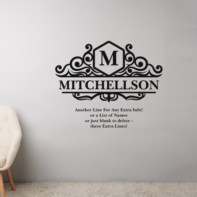 Add Initial Names Text Message Split Monogram 50"  Wall Decal (Living Room 2)