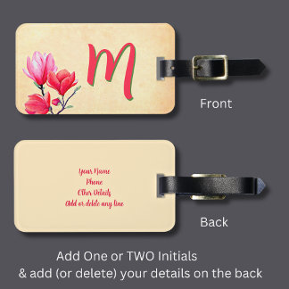 Add Initial, Soft Pastel Pink Flowers Luggage Tag