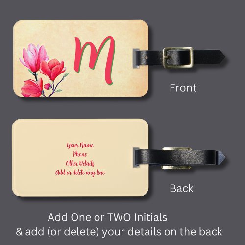 Add Initial Soft Pastel Pink Flowers Luggage Tag