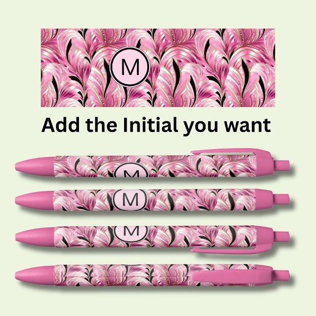 Add Initial, Soft Pink Gold Black Swirls Abstract Pen (Creator Uploaded)