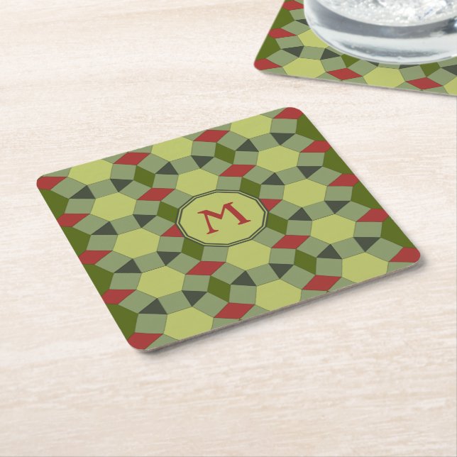 Add initial tessellation tiles pattern square paper coaster (Angled)