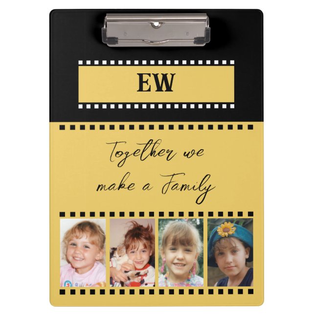 Add initials 8 family photos yellow black clipboard (Front)