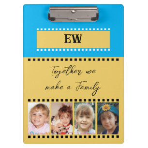 Add initials 8 family photos yellow blue clipboard