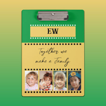 Add Initials 8 Family Photos Yellow Green Clipboard by LynnroseDesigns at Zazzle