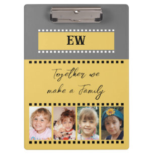 Add initials 8 family photos yellow grey clipboard