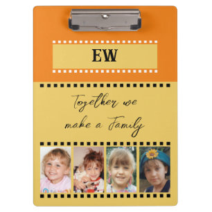 Add initials 8 family photos yellow orange clipboard