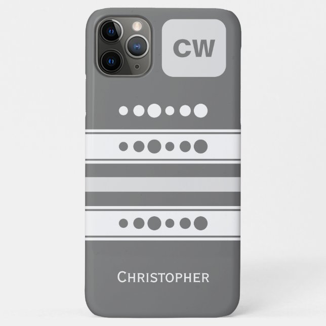 Add initials and name striped white and grey Case-Mate iPhone case (Back)