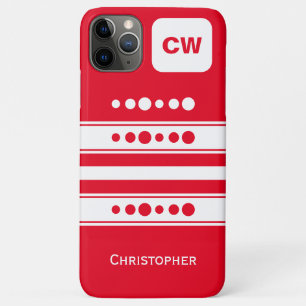Add initials and name striped white and red iPhone 11 pro max case