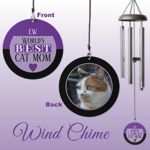 Add initials best cat mom photo purple wind chime