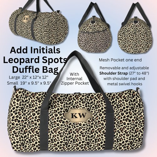 Add Initials Brown Leopard Spots Duffle Bag